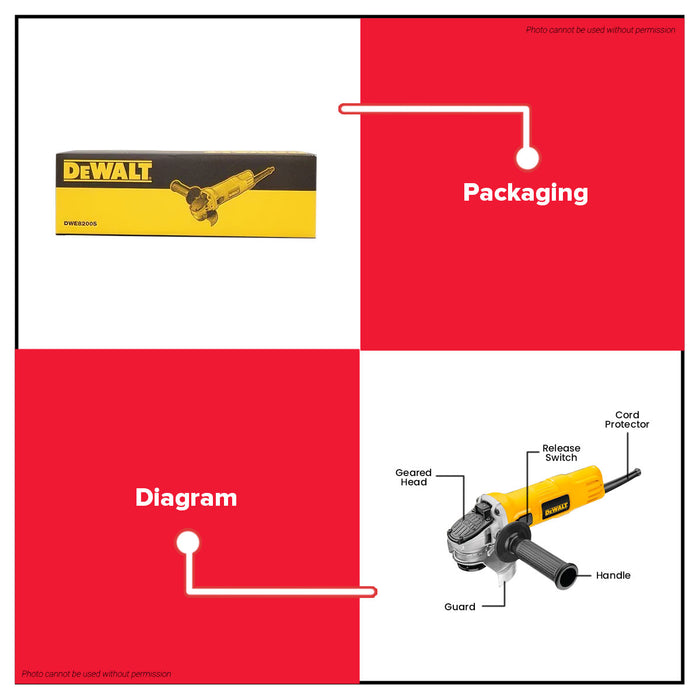 BUILDMATE x DEWALT 850W Angle Grinder | 100mm, 12,000 RPM, M10 Spindle, Slide Switch DWE8200S-B1