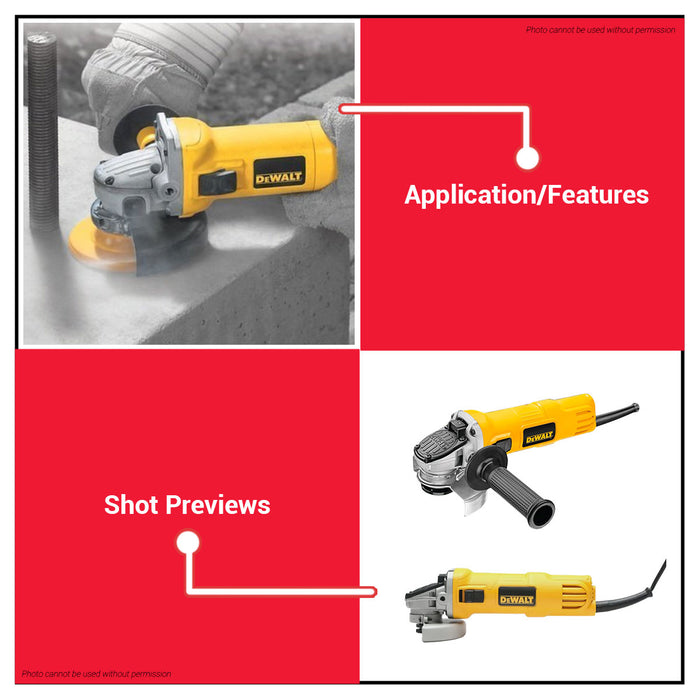 BUILDMATE x DEWALT 850W Angle Grinder | 100mm, 12,000 RPM, M10 Spindle, Slide Switch DWE8200S-B1