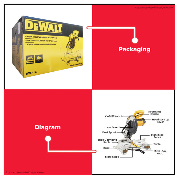 Buildmate x DEWALT 1650W 10in Electric Compound Mitre Saw 254mm Precision Wood Cutting DW714-B1