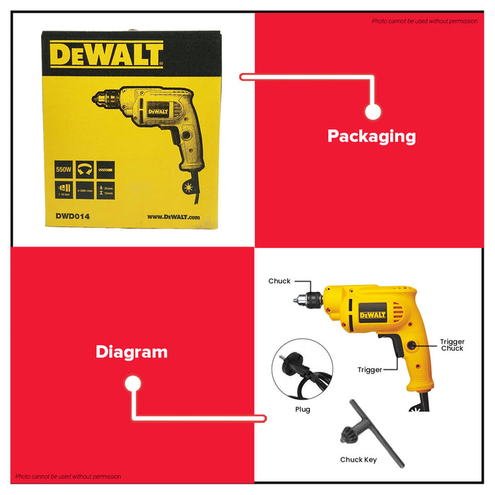 Buildmate x DEWALT 550W 10mm Variable Speed Rotary Drill Compact Electric Drill DWD014-B1