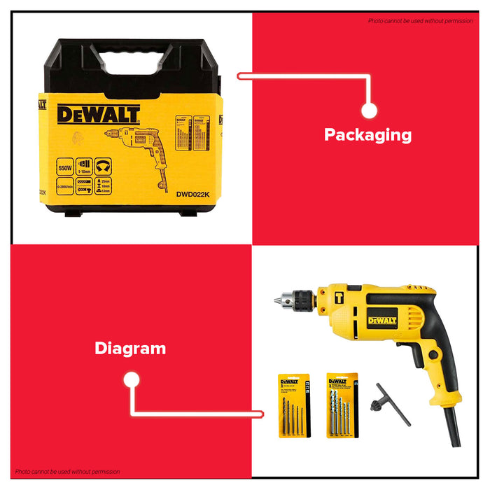 Buildmate x DEWALT 550W Variable Speed 10mm Hammer Impact Drill Electric DWD022K-B1