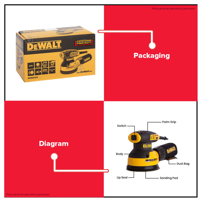 Buildmate x DEWALT 280W 125mm Variable Speed Random Orbital Sander with Dust Collector DWE6423-B1