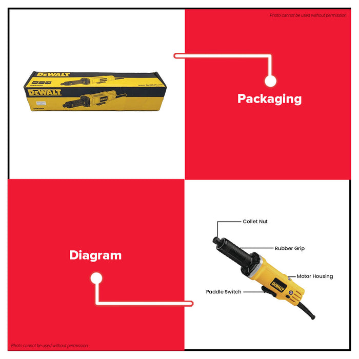 Buildmate x DEWALT 400W 6mm (1/4IN) Die Grinder High Speed Paddle Switch Tool DWE886P-B1