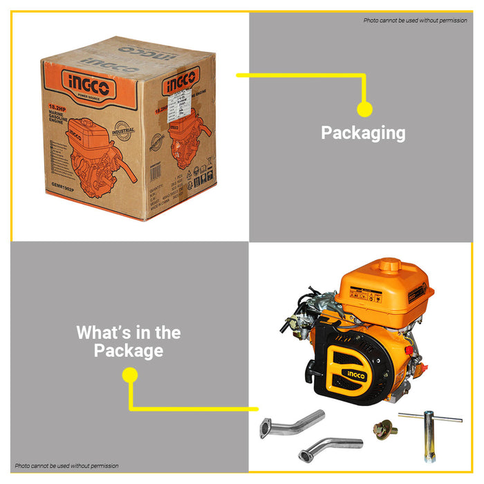 BUILDMATE Ingco 4-Sroke 18.2HP Industrial Marine Speed Gasoline Engine Air-Cooled Recoil GEMR1902P IIT