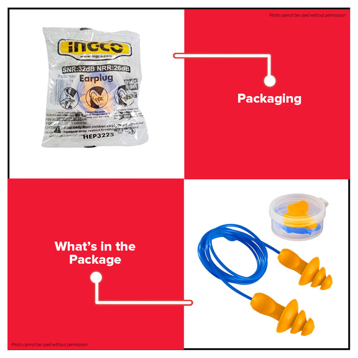 Buildmate x INGCO Reusable Safety Earplug Noise Reduction Hearing Protection Ear Plugs 32dB SNR 25dB NRR HEP3225 IHT