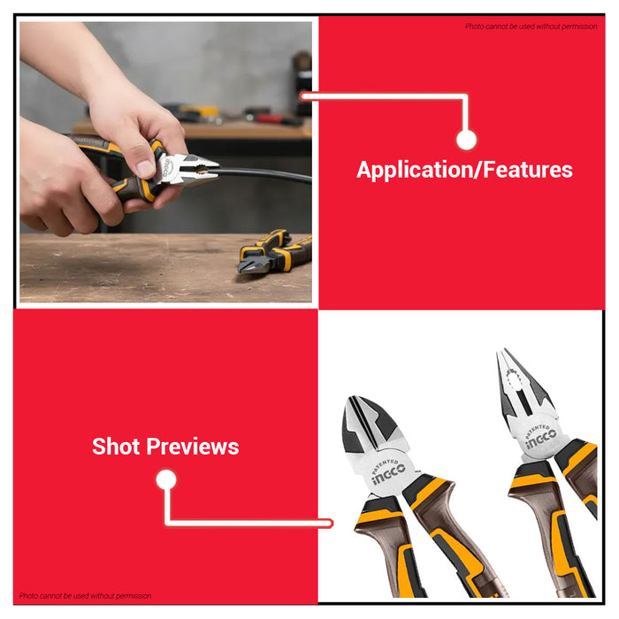 Buildmate x INGCO 2PCS Pliers Set 8in Combination Pliers and 7in Diagonal Cutting Pliers Cr-V Steel HKPS28216 IHT