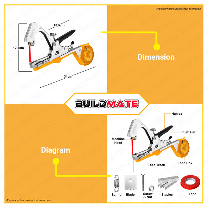 BUILDMATE Ingco Handy Plant Tying Machine 12.5" Inch Garden Tapener Strapping Kit Tie Tape Tapetool HPTM1258 • IHT