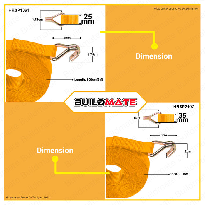 BUILDMATE Ingco Ratchet Straps 6M | 10M [SOLD PER PIECE] Tie Down Straps Belt Motorcycle Straps Cargo Straps for Trucks Safety Lock with Ratchet & Double J Hooks • IHT