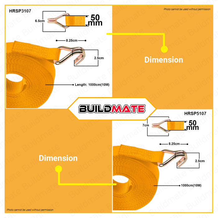 BUILDMATE Ingco Ratchet Straps 6M | 10M [SOLD PER PIECE] Tie Down Straps Belt Motorcycle Straps Cargo Straps for Trucks Safety Lock with Ratchet & Double J Hooks • IHT