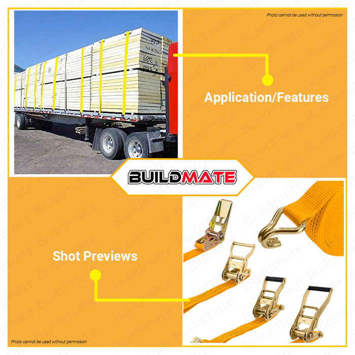 BUILDMATE Ingco Ratchet Straps 6M | 10M [SOLD PER PIECE] Tie Down Straps Belt Motorcycle Straps Cargo Straps for Trucks Safety Lock with Ratchet & Double J Hooks • IHT