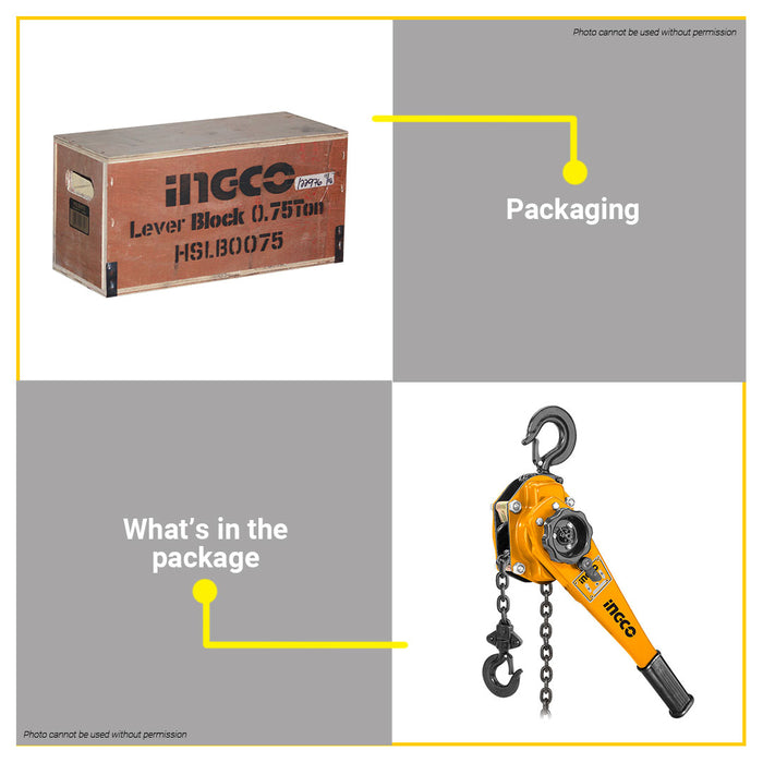 BUILDMATE Ingco 0.75TONx1.5m Lever Block Lifting Chain Adjustable Ratchet Puller Hoist HSLB0075 IHT