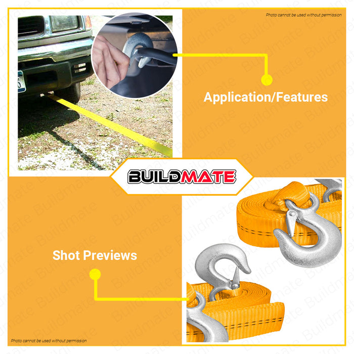 BUILDMATE Ingco Tow Strap 2T 5.8M Car Tow Cable Towing Strap Rope Car Pulling Rope with Iron Hooks Car Towing Wook Strap HTS0206 • HT2