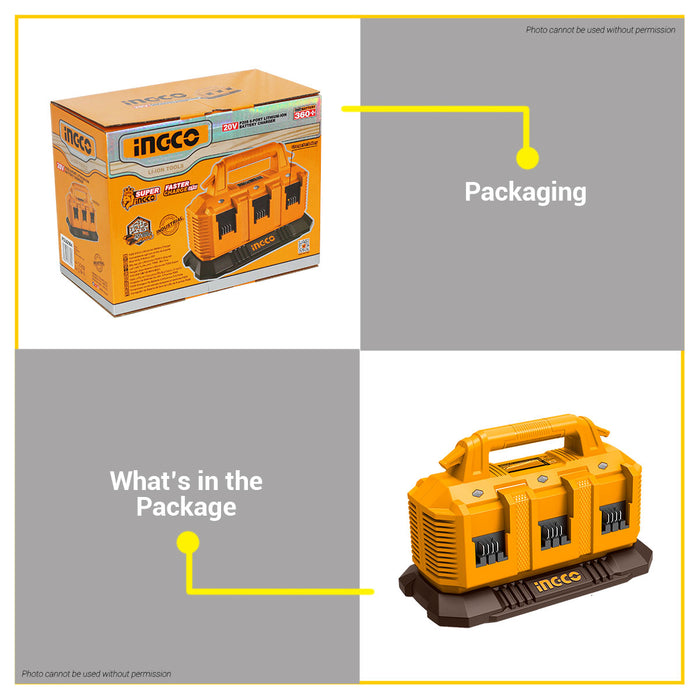 BUILDMATE Ingco PS20S 6-Port Lithium-Ion Cordless Battery Charger 20V Cordless Tool Fast Charging Station FCLI2064 - ICPT