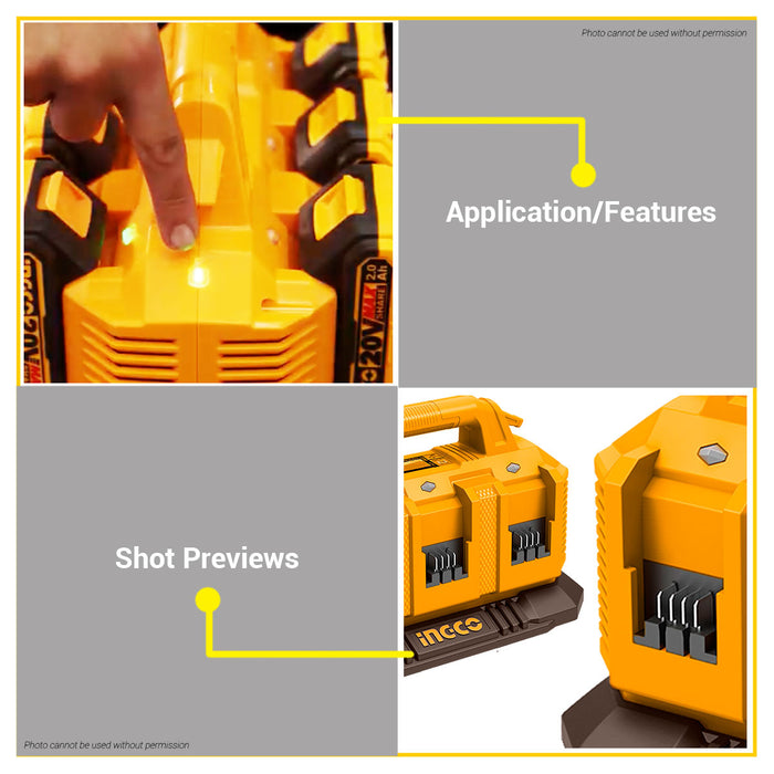 BUILDMATE Ingco PS20S 6-Port Lithium-Ion Cordless Battery Charger 20V Cordless Tool Fast Charging Station FCLI2064 - ICPT