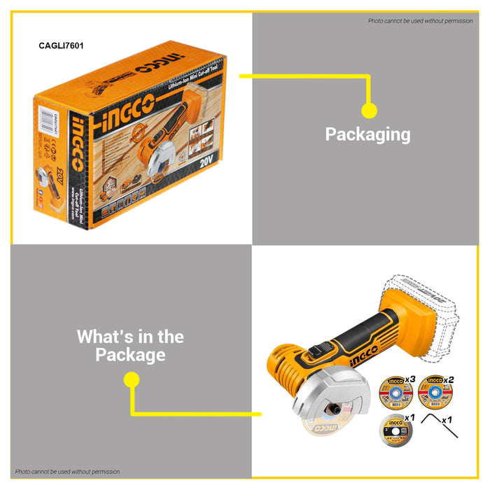 BUILDMATE Ingco Lithium-Ion Cordless 3" Inch Mini Cut-Off Tool 20V Single Hand Operation Portable Rechargeable Cut Off Power Tools - ICPT