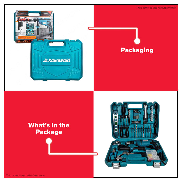 JR KAWASAKI JAPAN Impact Drill Set Kit 750W 13MM Electric Drill Cement Drilling Wood Drilling Hammer Barena Hammer Drill Set Electric Drill Set Japan Made JR1630KIT •BUILDMATE•