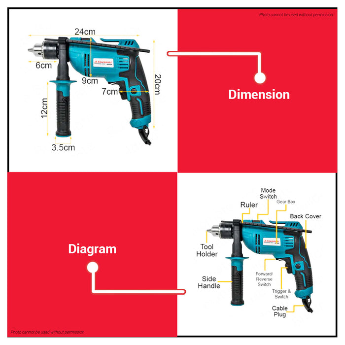 JR KAWASAKI JAPAN Impact Drill Set Kit 750W 13MM Electric Drill Cement Drilling Wood Drilling Hammer Barena Hammer Drill Set Electric Drill Set Japan Made JR1630KIT •BUILDMATE•