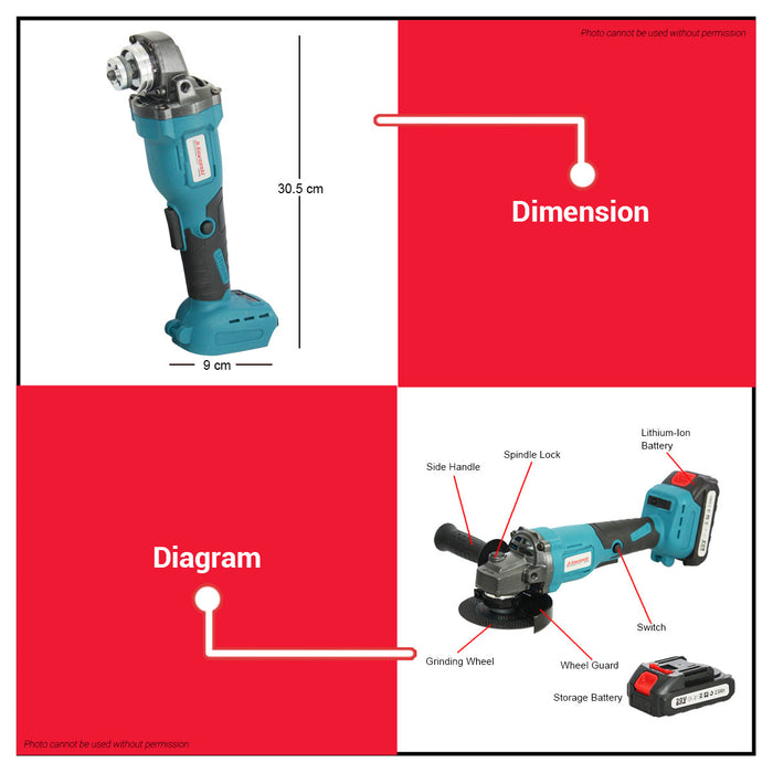 JR KAWASAKI Cordless Angle Grinder JRCAG21V •BUILDMATE•