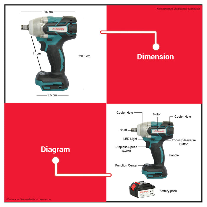 JR KAWASAKI Lithium Ion Impact Wrench 21V JRCIW21V •BUILDMATE•