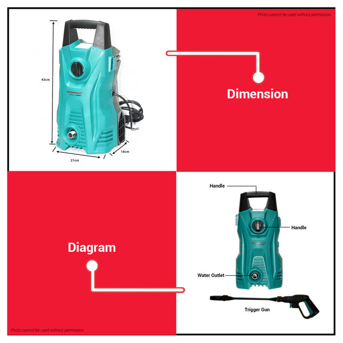 JR KAWASAKI Portable Pressure Washer 1600W JRHPW1600  •BUILDMATE•