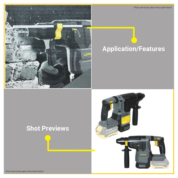 BUILDMATE Lotus 20V Max Lithium-Ion Cordless Brushless Rotary Hammer Drill 2KG Chipping Gun BARE UNIT ONLY CXBH20VLI - LCPT