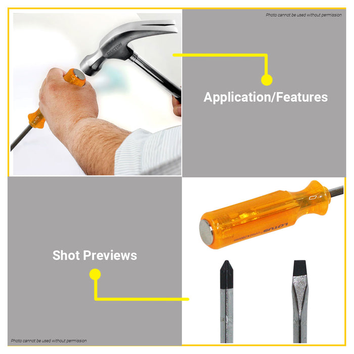 BUILDMATE Lotus Go - Thru Slotted Flat & Philips Screwdriver 200mm / 250mm Hand Repair Tools SOLD PER PIECE - LHT