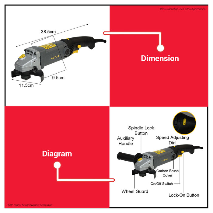 LOTUS Heavy Duty 1000W Angle Grinder 4 Trigger With Free Carbon Brush LTSG1000PX •BUILDMATE• LPT