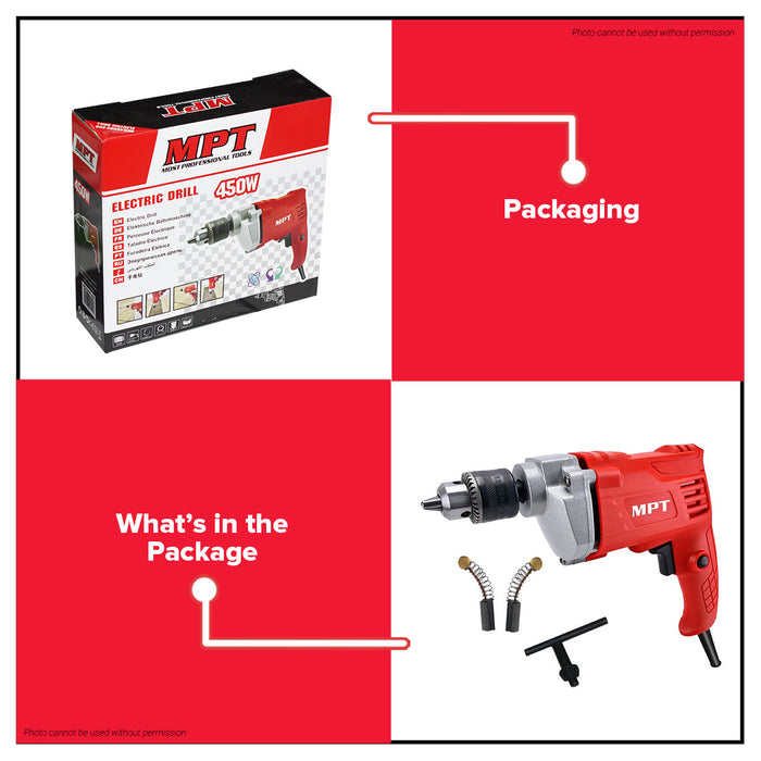 MPT 450W Electric Drill 10mm MED4508V-ECO PT • MOST PROFESSIONAL TOOLS •
