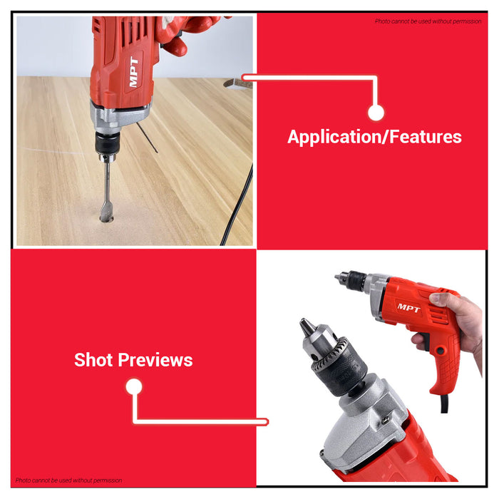 MPT 450W Electric Drill 10mm MED4508V-ECO PT • MOST PROFESSIONAL TOOLS •