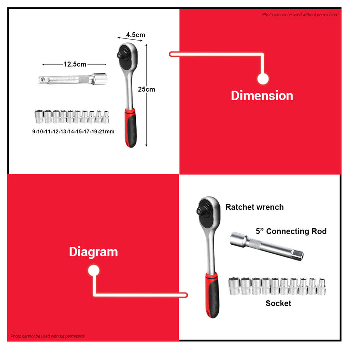 MPT 1/2" Socket Set (12pcs/set) MHG02001 HT • MOST PROFESSIONAL TOOLS •