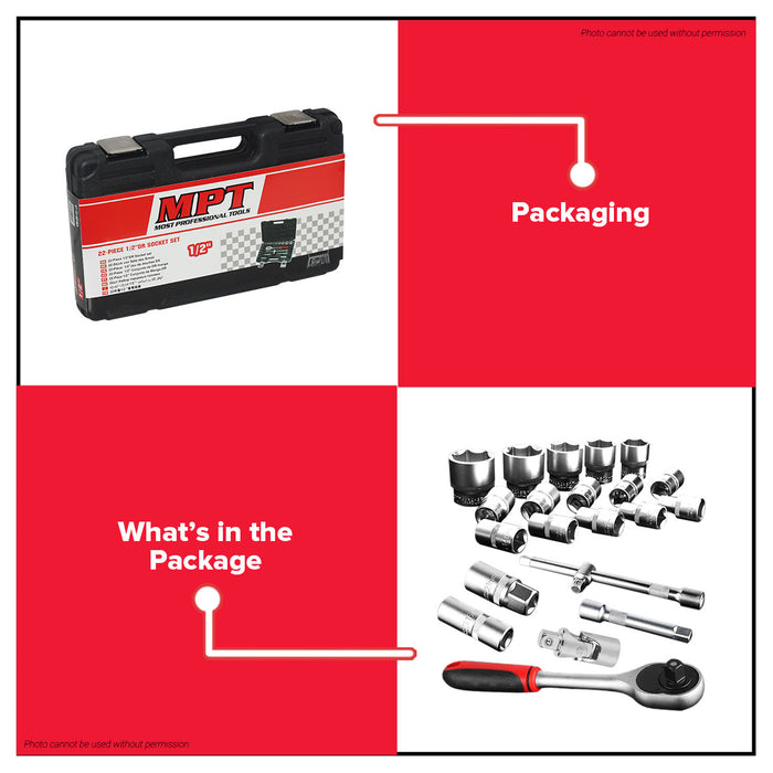 MPT 1/2" Drive Socket Set (22pcs/set) MHG03001 HT • MOST PROFESSIONAL TOOLS •