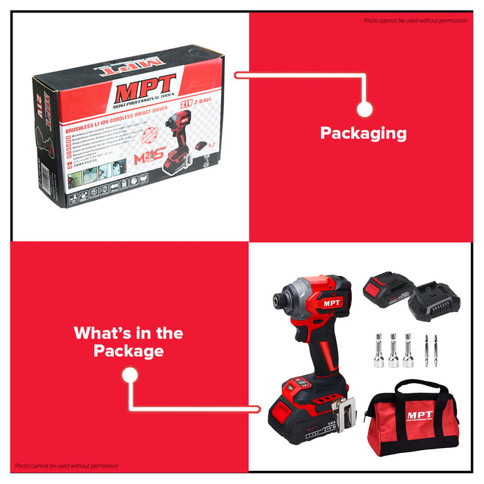 MPT 21V Brushless Li-Ion Cordless Impact Driver (2pcs 2.0MAH Battery) MPCDR21230.B2 CL • MOST PROFESSIONAL TOOLS •