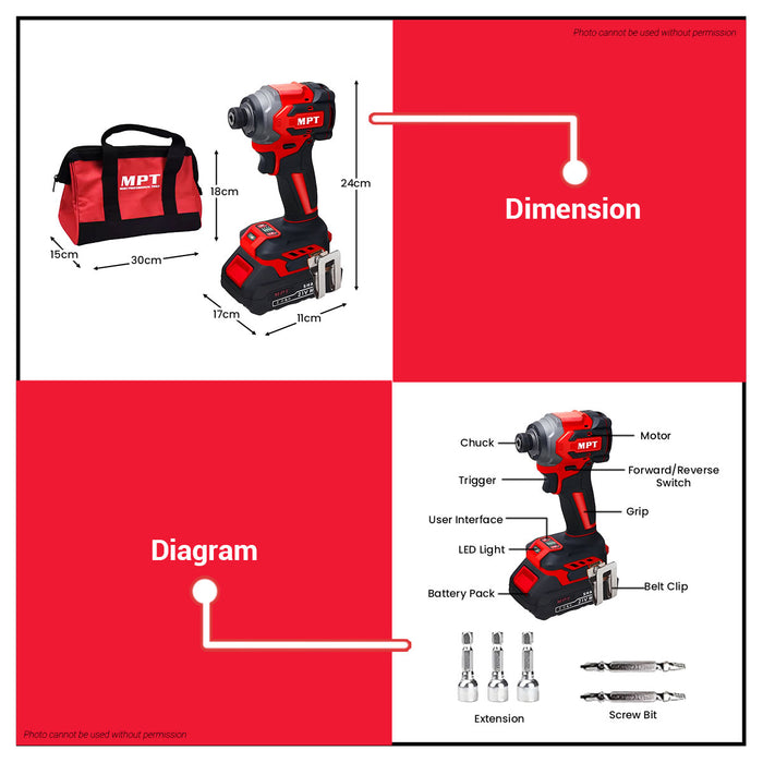 MPT 21V Brushless Li-Ion Cordless Impact Driver (2pcs 2.0MAH Battery) MPCDR21230.B2 CL • MOST PROFESSIONAL TOOLS •