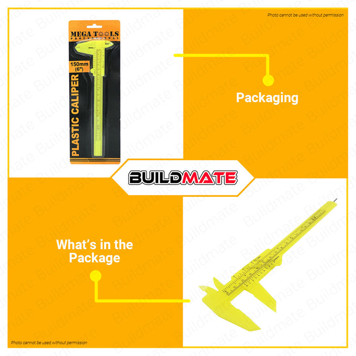 MEGA Plastic Caliper 6" Inch Micrometer Vernier Caliper Sliding Gauge Hand Tools Caliper Double Scale Ruler Metric & Inch Measuring Tool MPLSCLP •BUILDMATE•