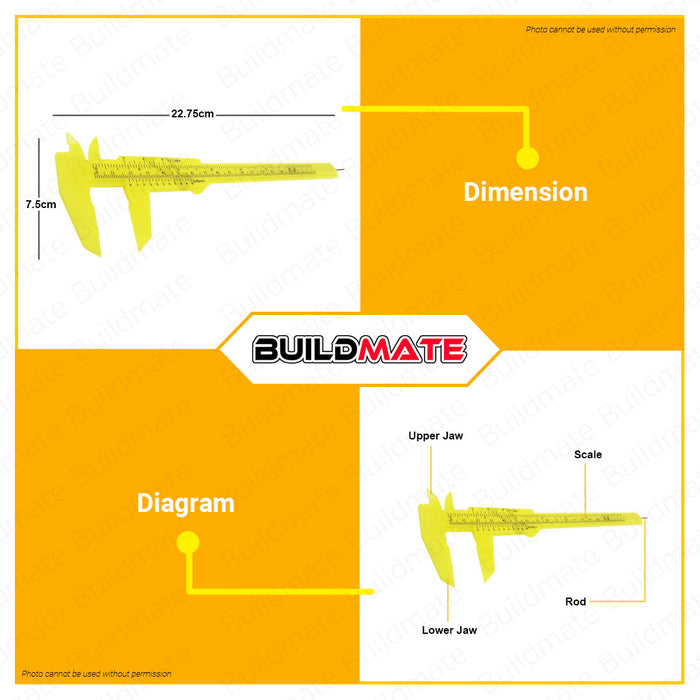 MEGA Plastic Caliper 6" Inch Micrometer Vernier Caliper Sliding Gauge Hand Tools Caliper Double Scale Ruler Metric & Inch Measuring Tool MPLSCLP •BUILDMATE•