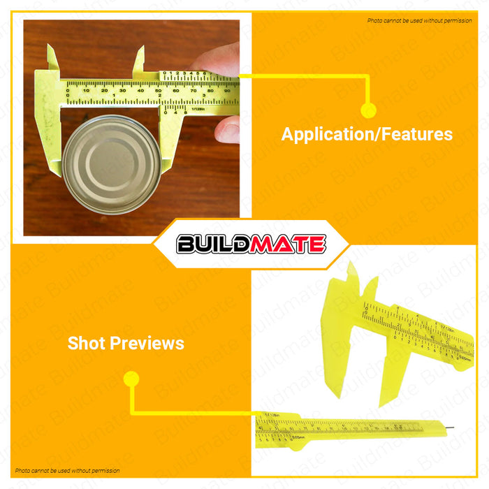 MEGA Plastic Caliper 6" Inch Micrometer Vernier Caliper Sliding Gauge Hand Tools Caliper Double Scale Ruler Metric & Inch Measuring Tool MPLSCLP •BUILDMATE•