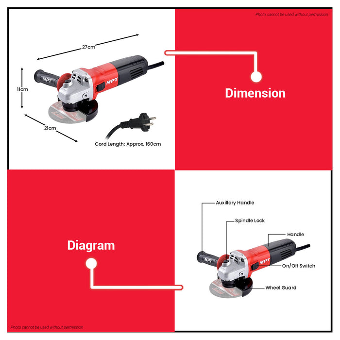 MPT 800W Angle Grinder 100mm MAG801N-ECO PT • MOST PROFESSIONAL TOOLS •