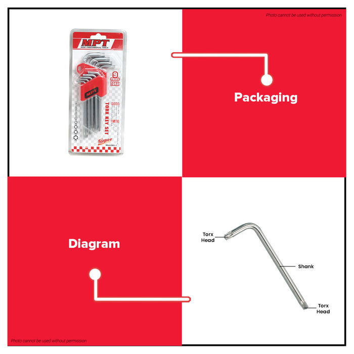 Buildmate x MPT Torx Hex Key Set (9PCS/Set) Chrome Vanadium Steel Heavy Duty Hand Tool MHA02003-2