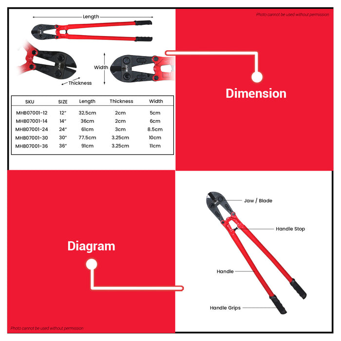 MPT Bolt Cutter 12"-36" inches HT • MOST PROFESSIONAL TOOLS •