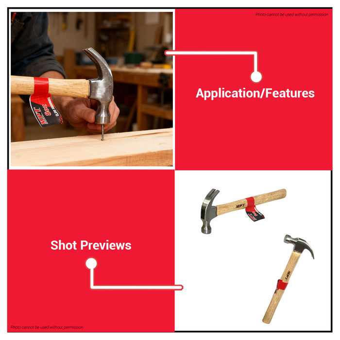 Buildmate x MPT Claw Hammer 8oz Wooden Handle Heavy Duty Hand Tool MHD01001-8