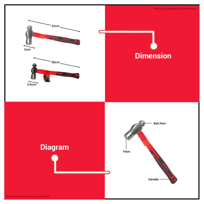 Buildmate x MPT Ball Pein Hammer Fiberglass Handle 1/2lb | 1lb Heavy Duty Hand Tool