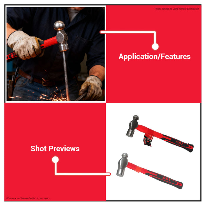 Buildmate x MPT Ball Pein Hammer Fiberglass Handle 1/2lb | 1lb Heavy Duty Hand Tool