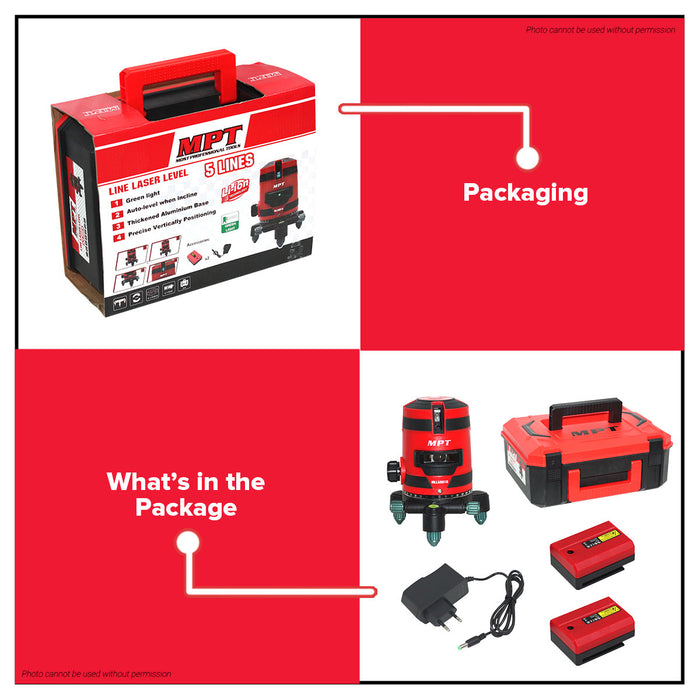MPT 5-lines Line Laser Level MLL5001G PT • MOST PROFESSIONAL TOOLS •