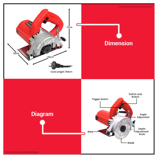 MPT 1240W Marble Cutter 110mm MMC4SBN PT • MOST PROFESSIONAL TOOLS •