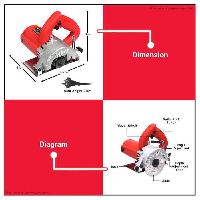 MPT 1240W Marble Cutter 110mm MMC4SBN PT • MOST PROFESSIONAL TOOLS •