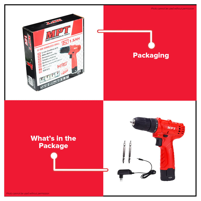 MPT 12V Li-Ion Cordless Drill (1 Battery Included) MPCD1213.B1 CL • MOST PROFESSIONAL TOOLS •