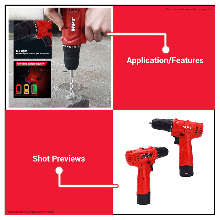 MPT 12V Li-Ion Cordless Drill (1 Battery Included) MPCD1213.B1 CL • MOST PROFESSIONAL TOOLS •