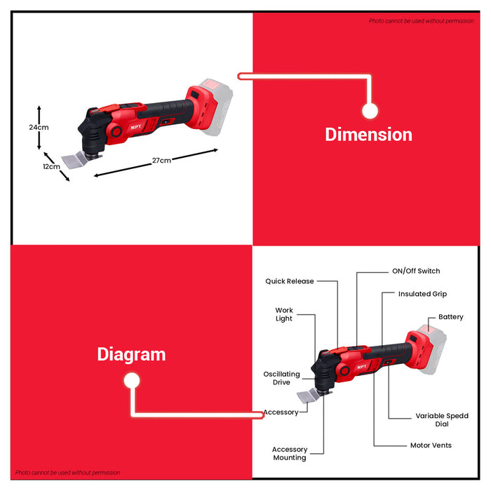MPT 21V Li-Ion Cordless Oscillating Multi-Tool Kit (Bare Tools Only) MPCOM2103 CL • MOST PROFESSIONAL TOOLS •