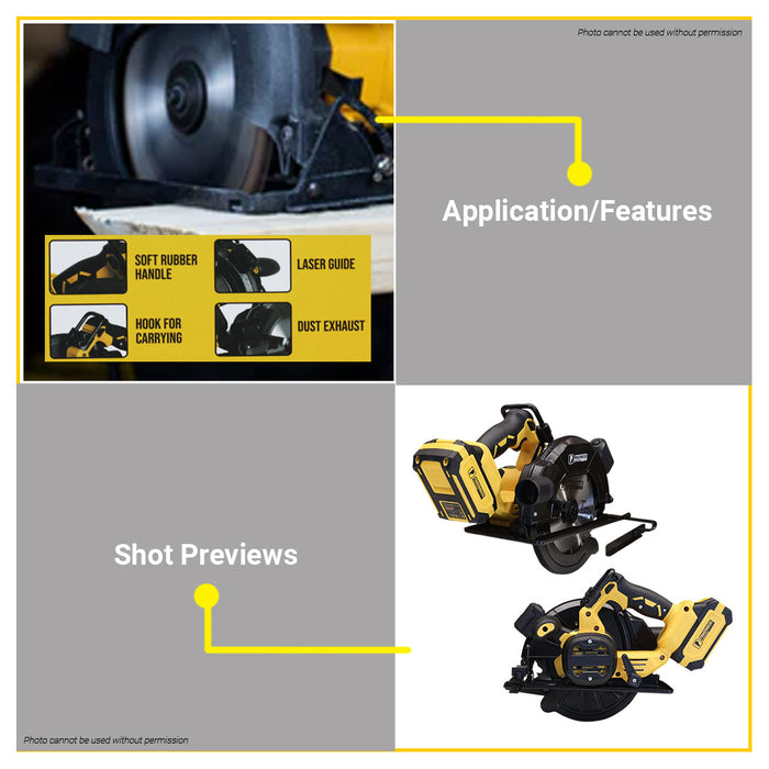 PowerHouse Bare Unit Cordless Circular Saw Brushless w/ Laser line 7-1/4" 185mm 4,500 rpm 4.0 Ah Li-ion Charger and Amp Battery not included  PH-20V-WLCSLASERPRO-7HD-XBL-BU PHPT