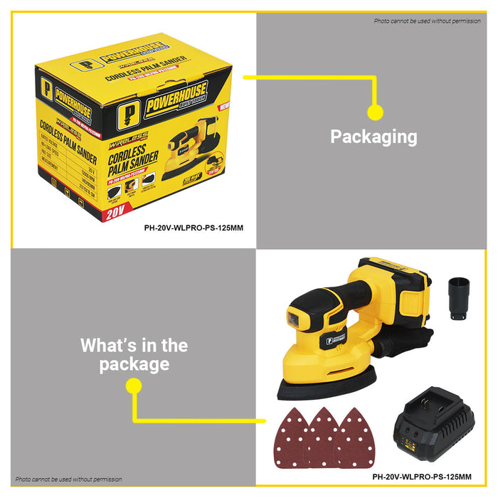 BUILDMATE Powerhouse 20V Cordless Palm Sander 125mm Wood Sheet Finish for Wood Finishing Woodworking Tools PH-20V- WLPRO-PS-125MM - PHPT